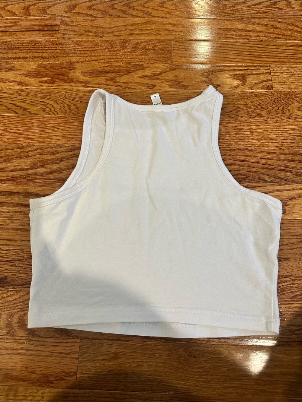 White Cropped Tank with Blue Script - Picture 3 of 3
